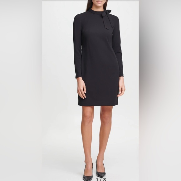Calvin Klein Dresses & Skirts - Calvin Klein Women’s Dress Black Tie Mock Neck  Crepe Sheath Sz 8